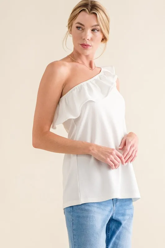 Ruffle One Shoulder Sleeveless Tank Top, image 2