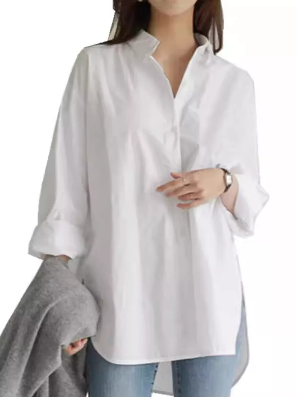 Full Size Oversized Button-Down Long Sleeve Shirt Plus Size