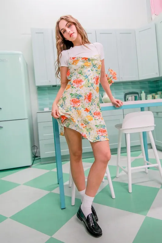 Floral Cowl Neck Flirty Satin Mini Dress, image 7