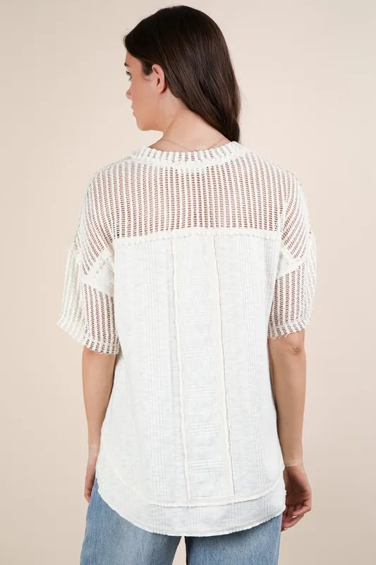Full Size Oversized Contrast Knit Comfy Casual Top Plus Size, image 6