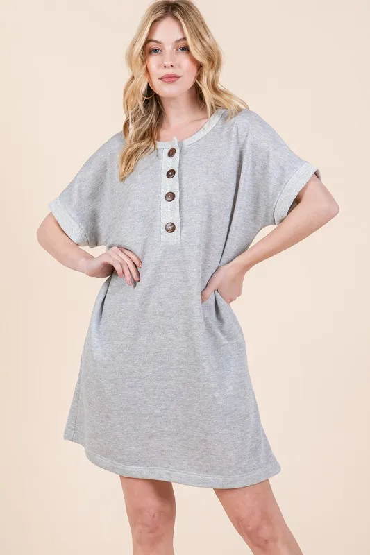 Casual Contrast Trim Henley Dress, image 3