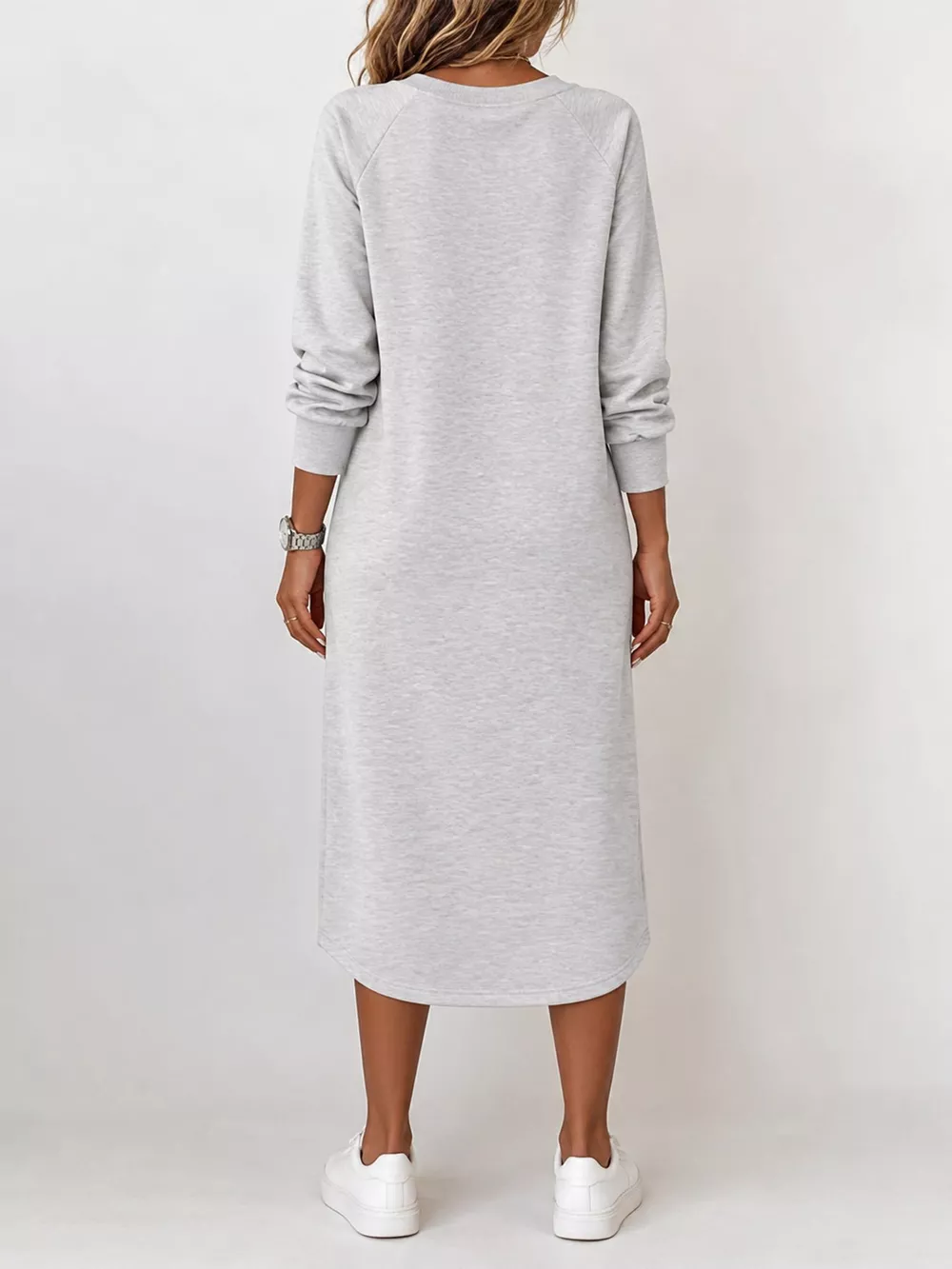 Full Size V-Neck Long Sleeve Midi Dress Plus Size, image 4