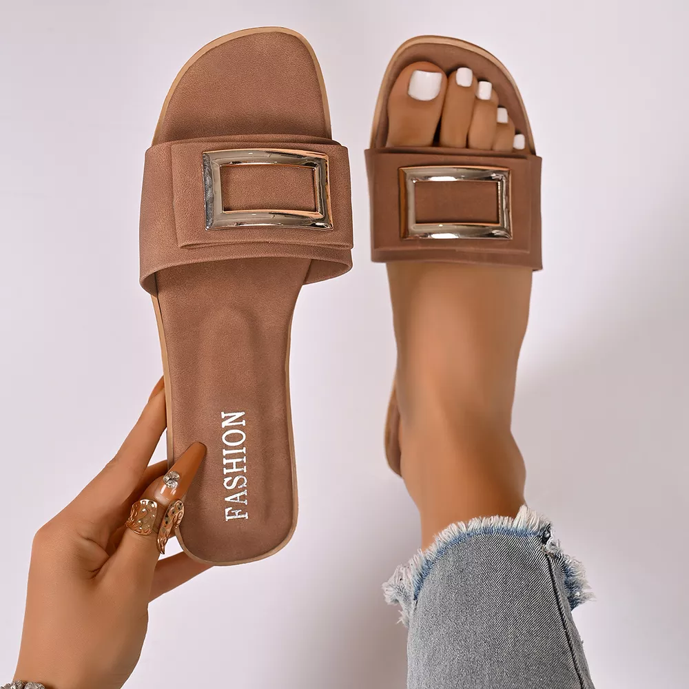 Buckle Decor Open Toe Flat Sandals, image 7