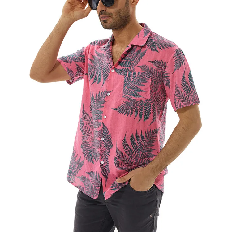 Men's Full Size Leaf Print Short Sleeve Shirt Plus Size, image 2