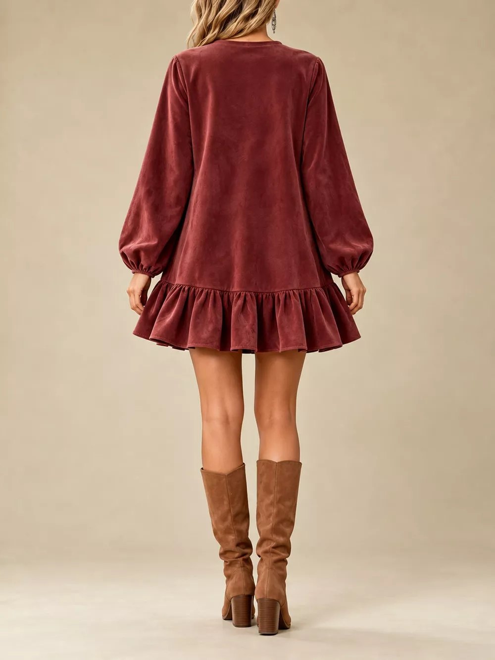 Quarter-Zip Ruffle Hem Mini Dress, image 8