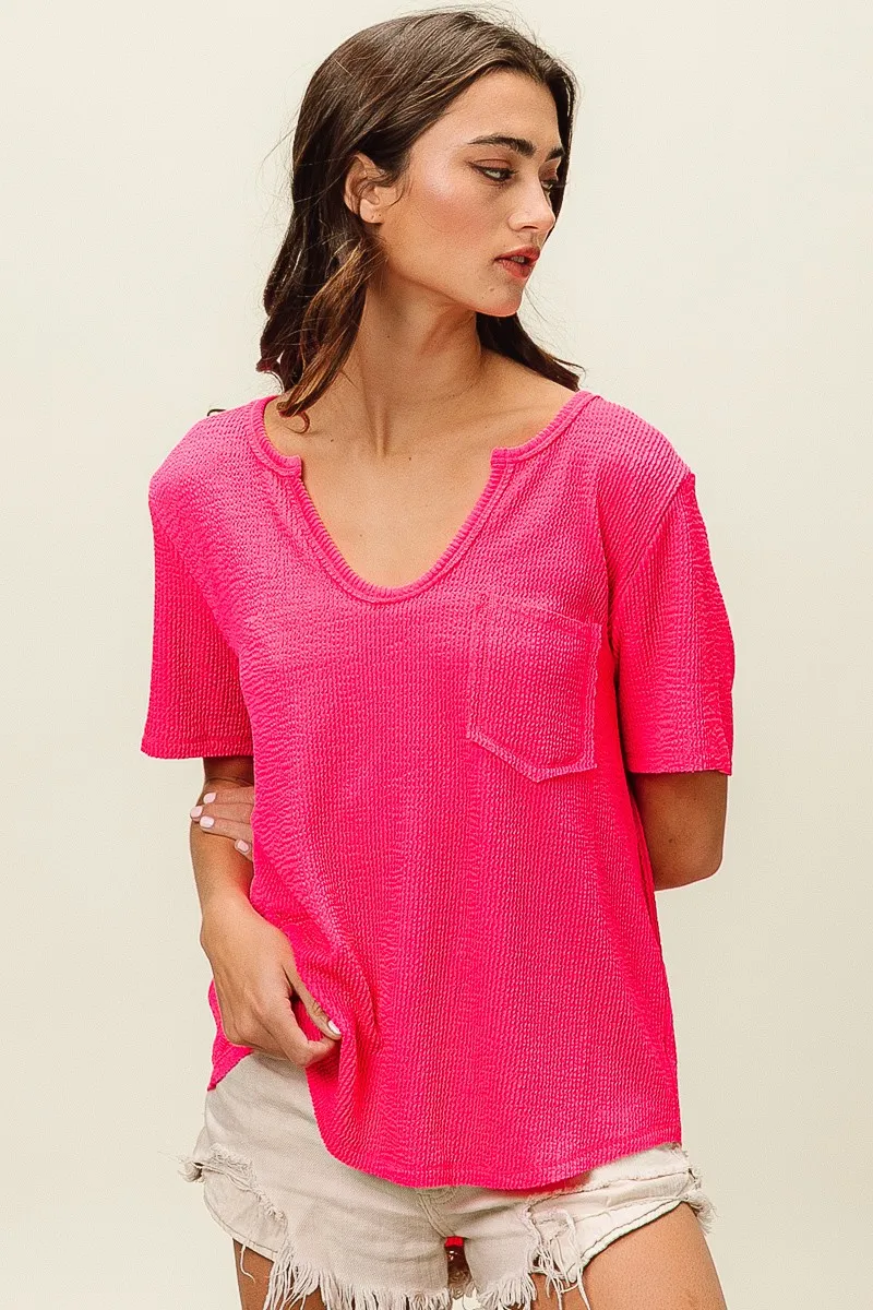 Waved Rib U Neck Top With Front Pocket, image 16