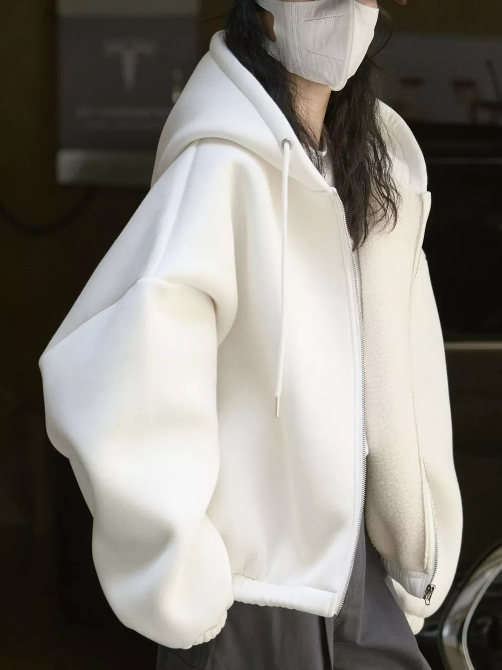 Oversized Fleece-Lined Zip-Up Hoodie, image 2