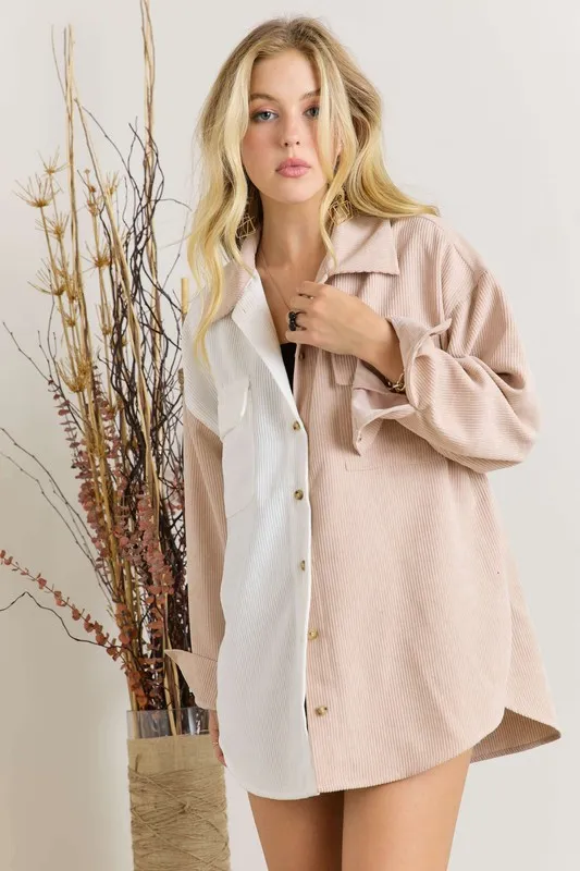 Color Block Corduroy Shacket, image 6