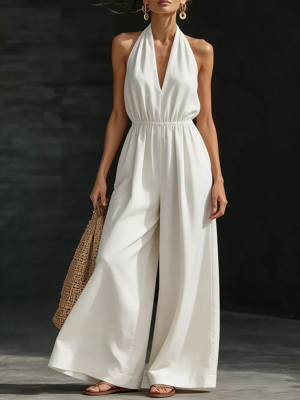 Full Size Halter Neck Wide-Leg Jumpsuit Plus Size