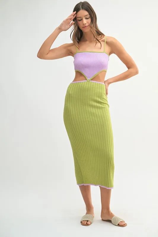 Ribbed Knit Color Block Cutout Midi Dress, image 4