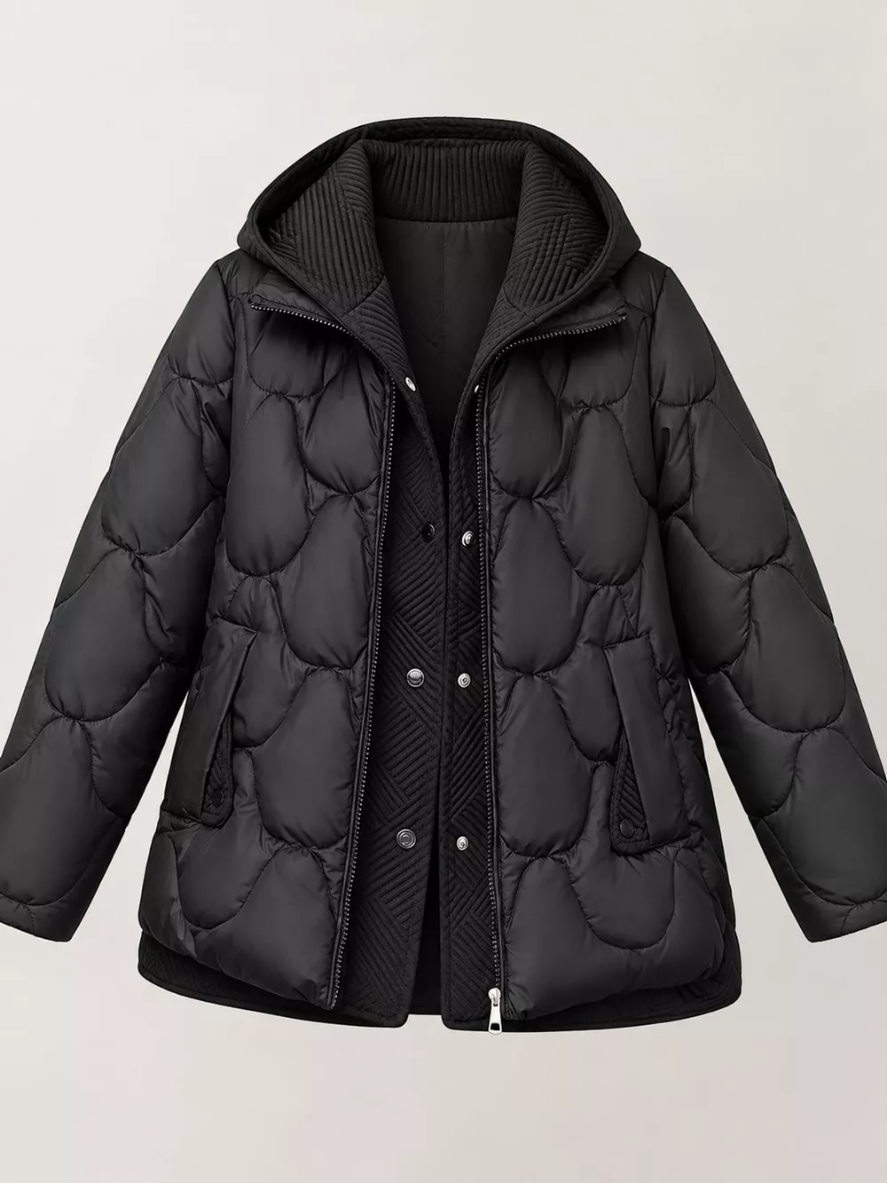 Plus Size Quilted Hooded Puffer Jacket with Snap-Button Closure, image 7