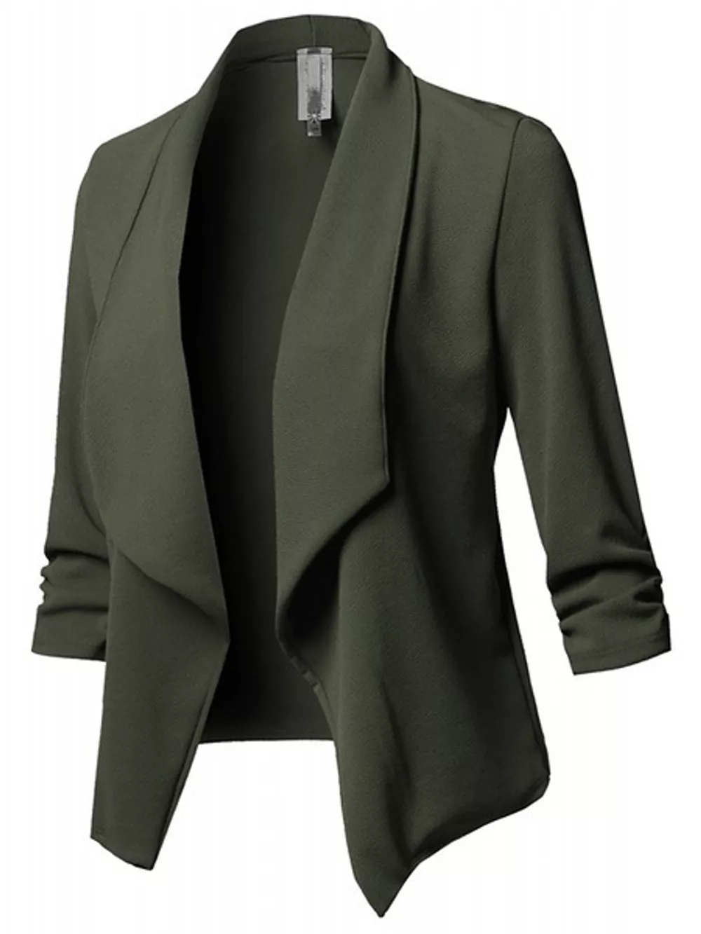 Full Size Open Front Drape Blazer with 3/4 Ruched Sleeves Plus Size, image 16