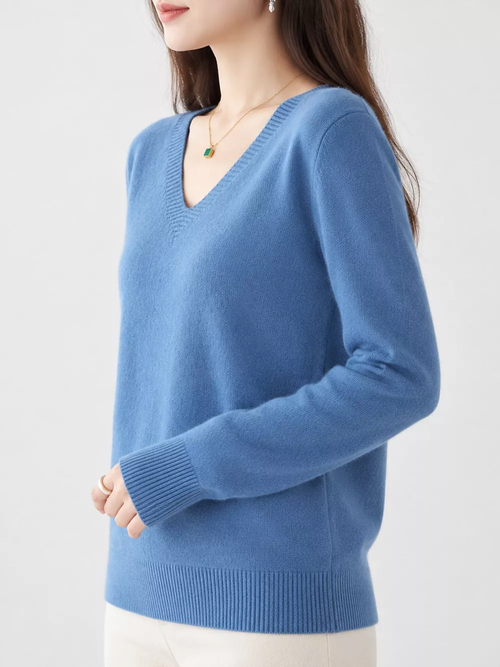 V-Neck Solid Color Sweater, image 46