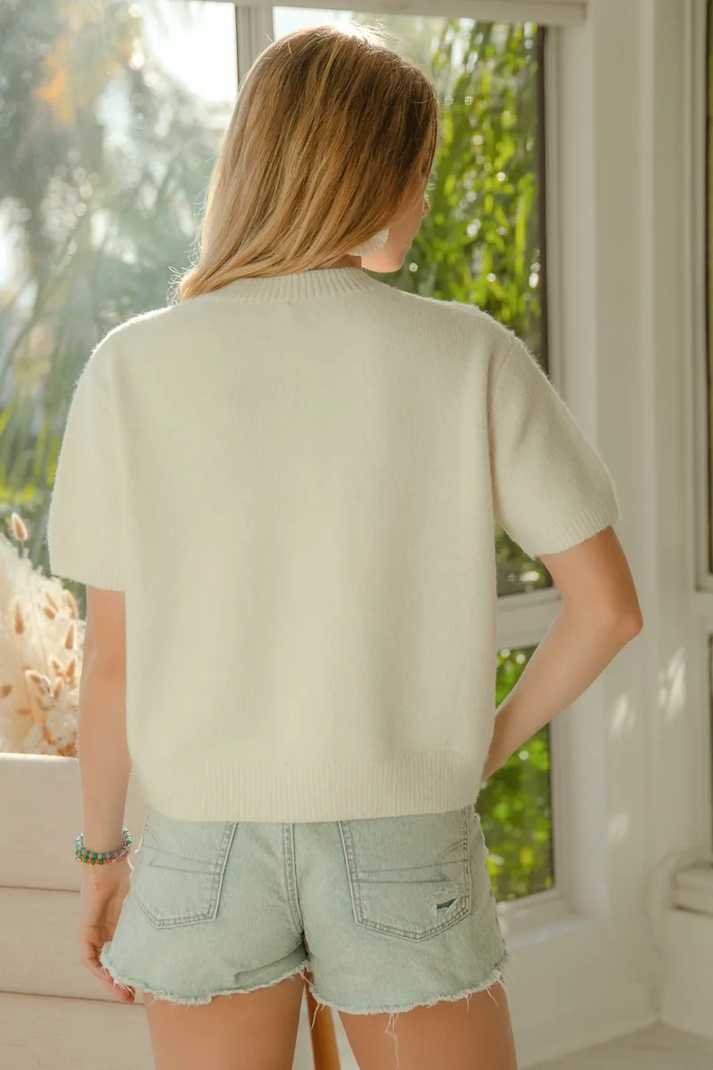 Teddy Bear With Bow Patched Sweater Button Down Top, image 7