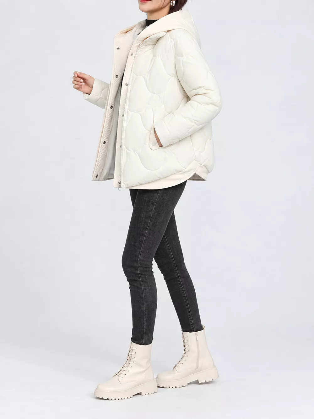 Plus Size Quilted Hooded Puffer Jacket with Snap-Button Closure, image 4
