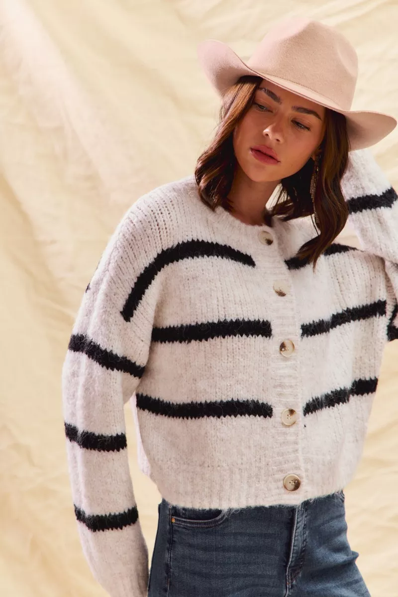 Stripe Soft Touch Button Cozy Sweater Cardigan, image 7