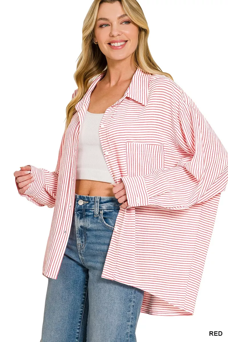 Woven Stripe Button Down Shirt, image 2