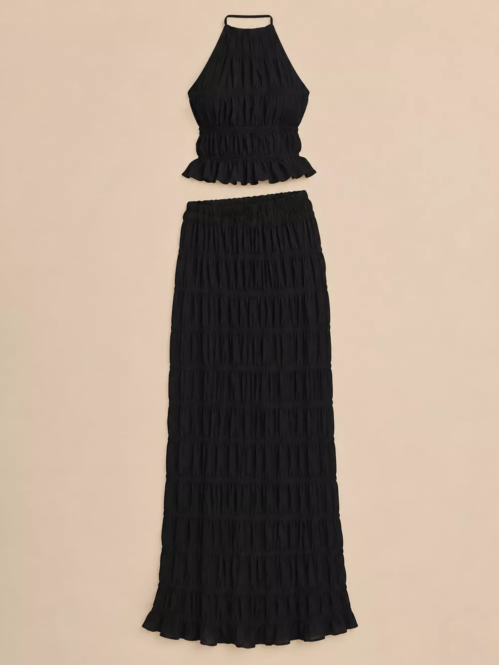 Boho Chic Ruffled Halter Crop Top and Maxi Skirt Set, image 24