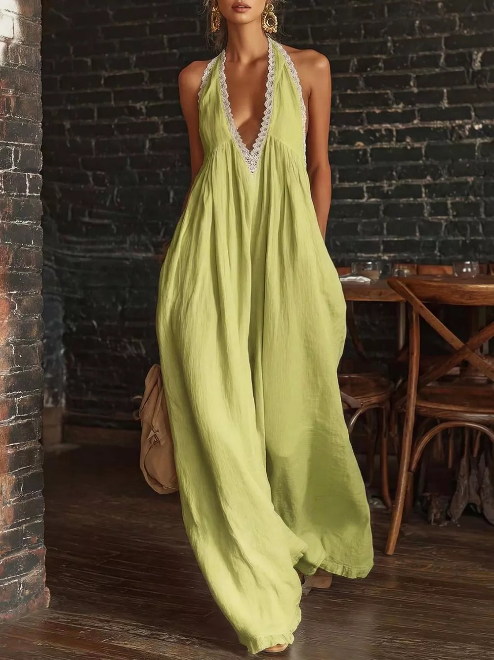 Full Size Halter Neck Lace Trim Wide Leg Jumpsuit Plus Size, image 11