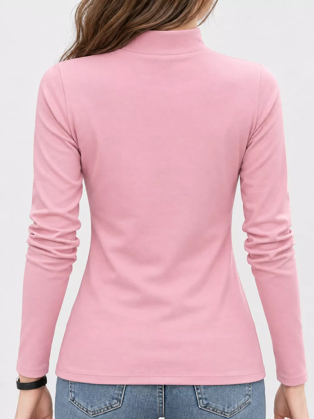 Full Size Slim-Fit Mock Neck Long Sleeve Basic T-Shirt Plus Size, image 18