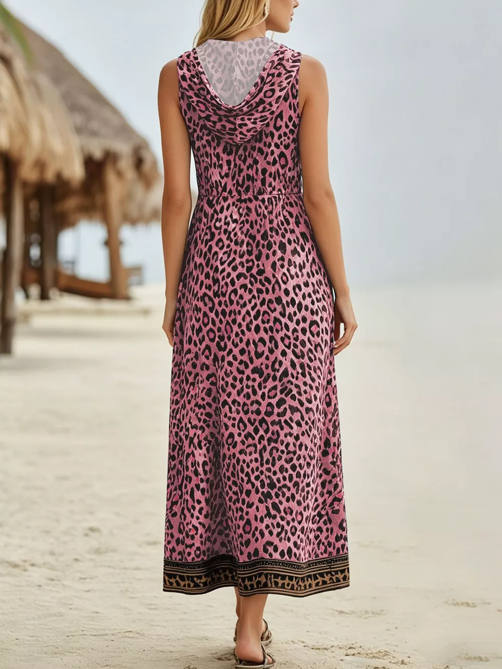 Leopard Zip Front Hooded Dress, image 4