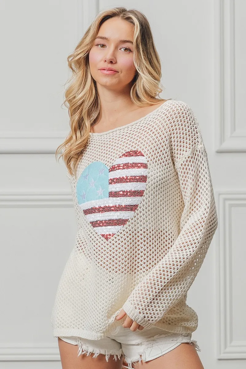 Sequin American Flag Heart Knit Up, image 7
