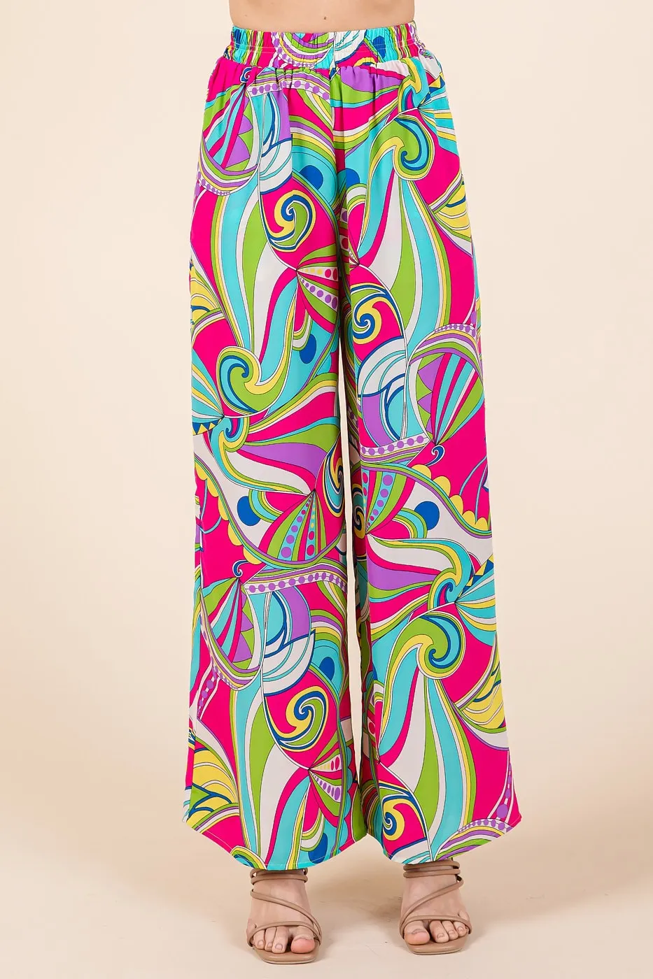 Abstract Print Elastic Waist Wide Leg Pants