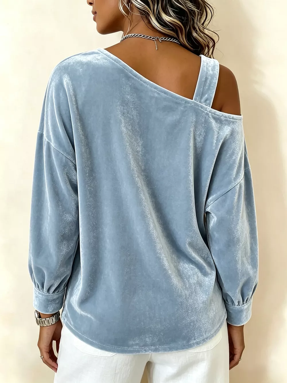 Full Size Velvet One-Shoulder Top with Buckle Detail Plus Size, image 3
