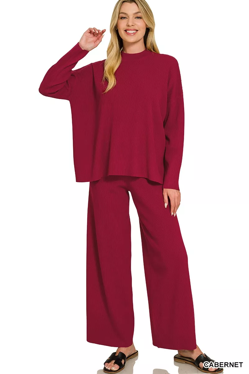 Zenana Viscose Sweater Top & Pants Set, image 2