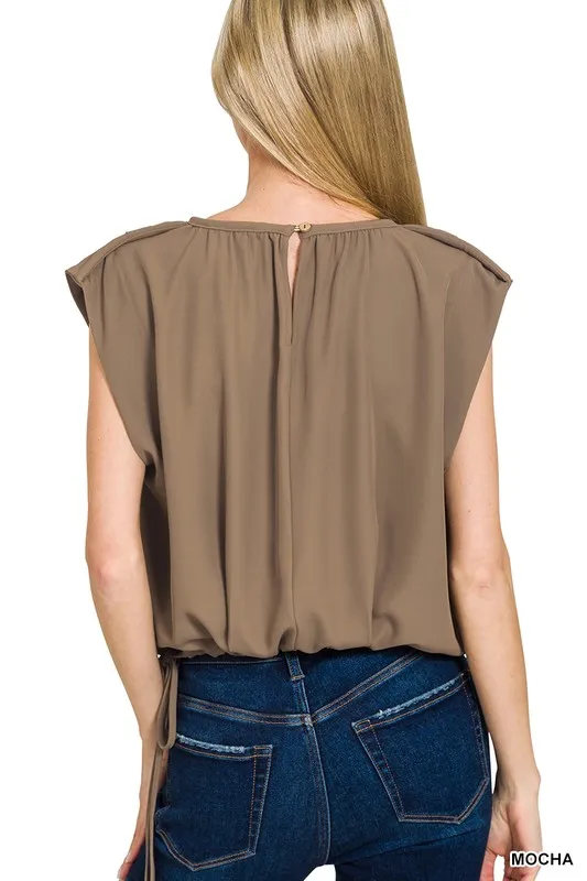 Woven Drawstring Tie Side Sleeveless Top, image 3