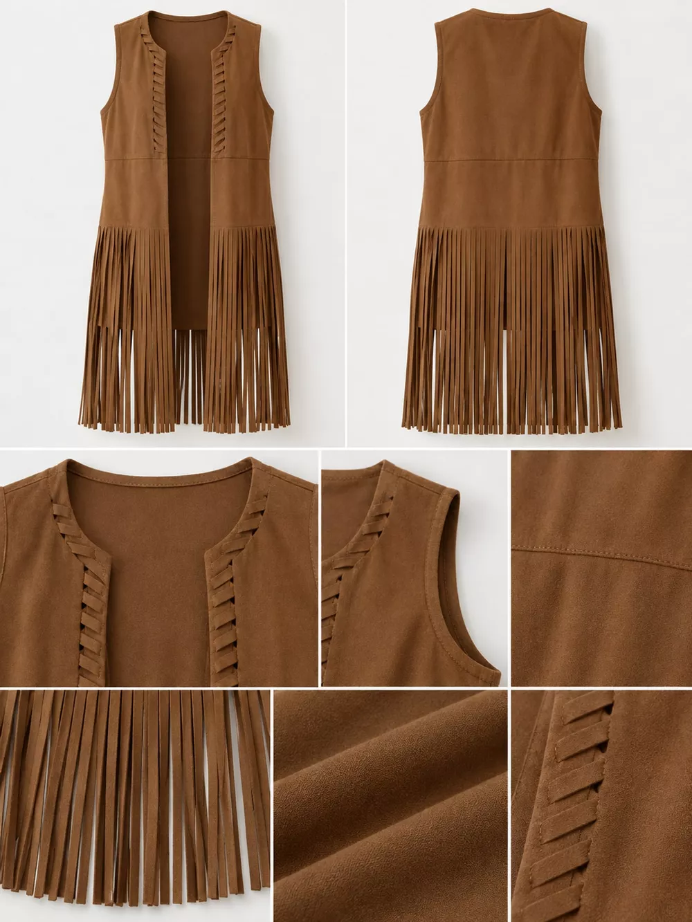 Full Size Fringed Sleeveless Vest Coat Plus Size, image 11