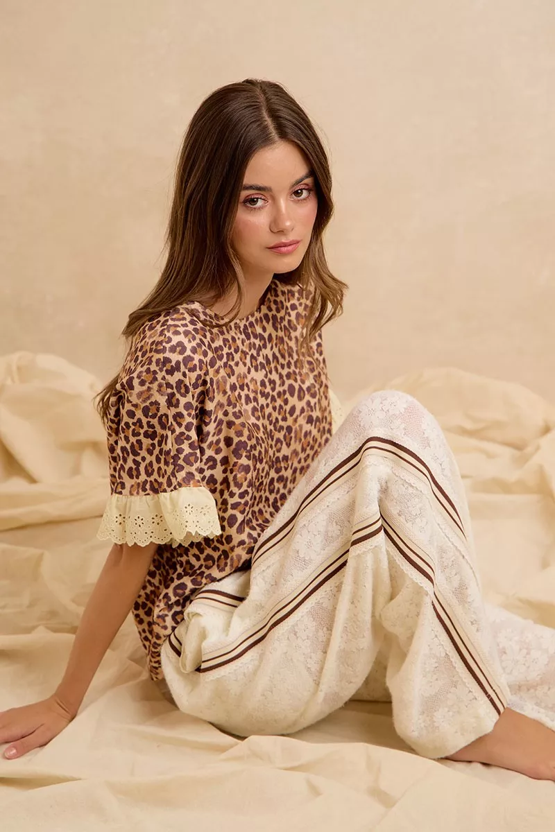 BiBi Leopard and Eyelet Lace Ruffled Top and Shorts Set, image 10