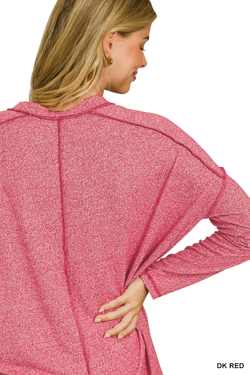 Soft Melange Hacci Exposed Seam Hi-low Tee, image 3