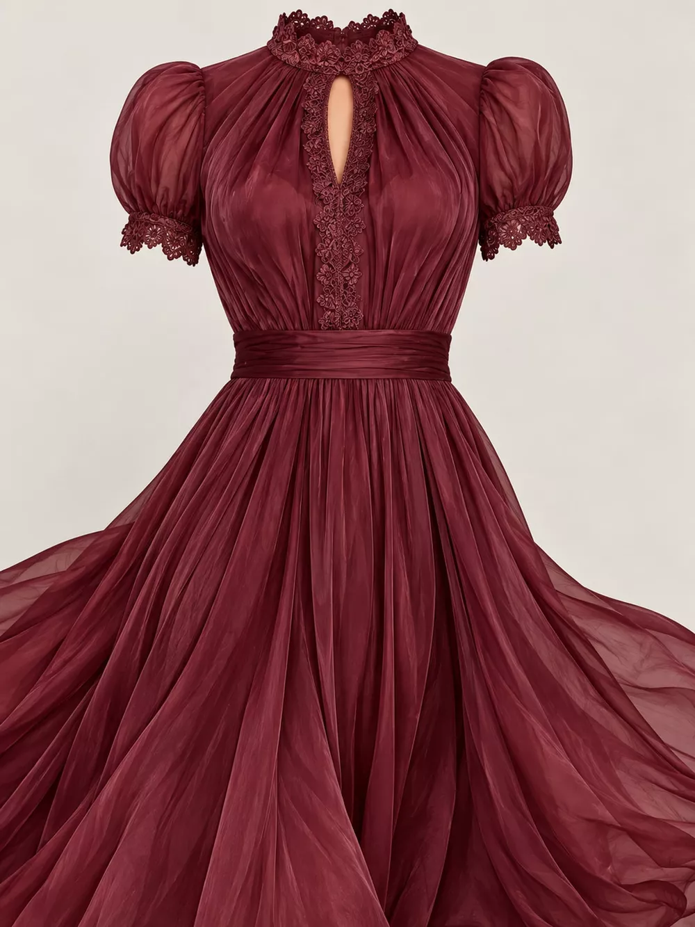 Full Size Elegant Sheer Chiffon Mock-Neck Maxi Dress with Keyhole Detail Plus Size, image 17