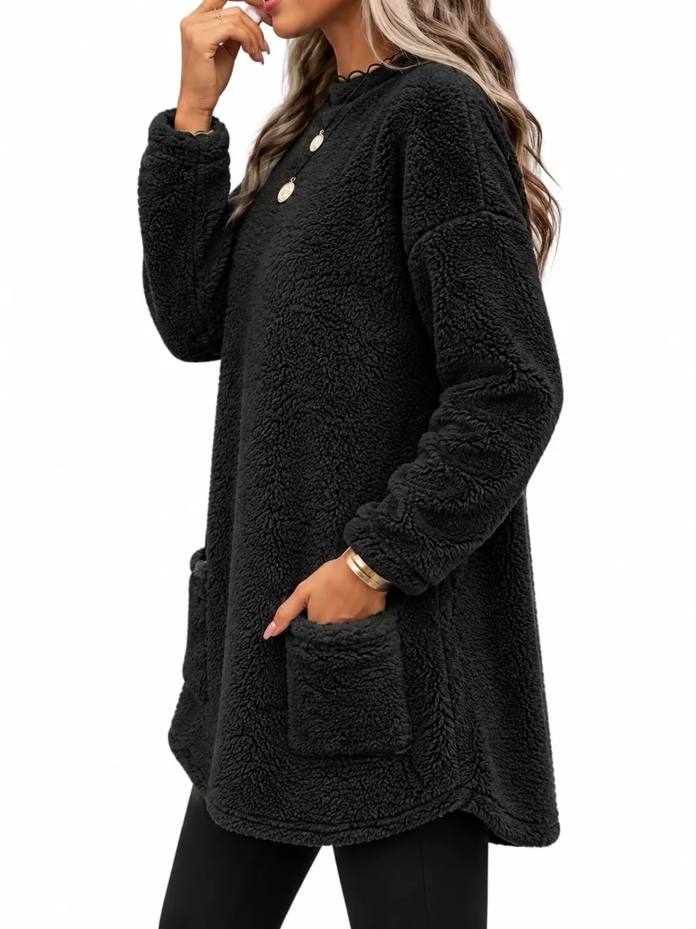 Full Size Fleece Dropped Shoulder Sweatshirt Plus Size, image 2