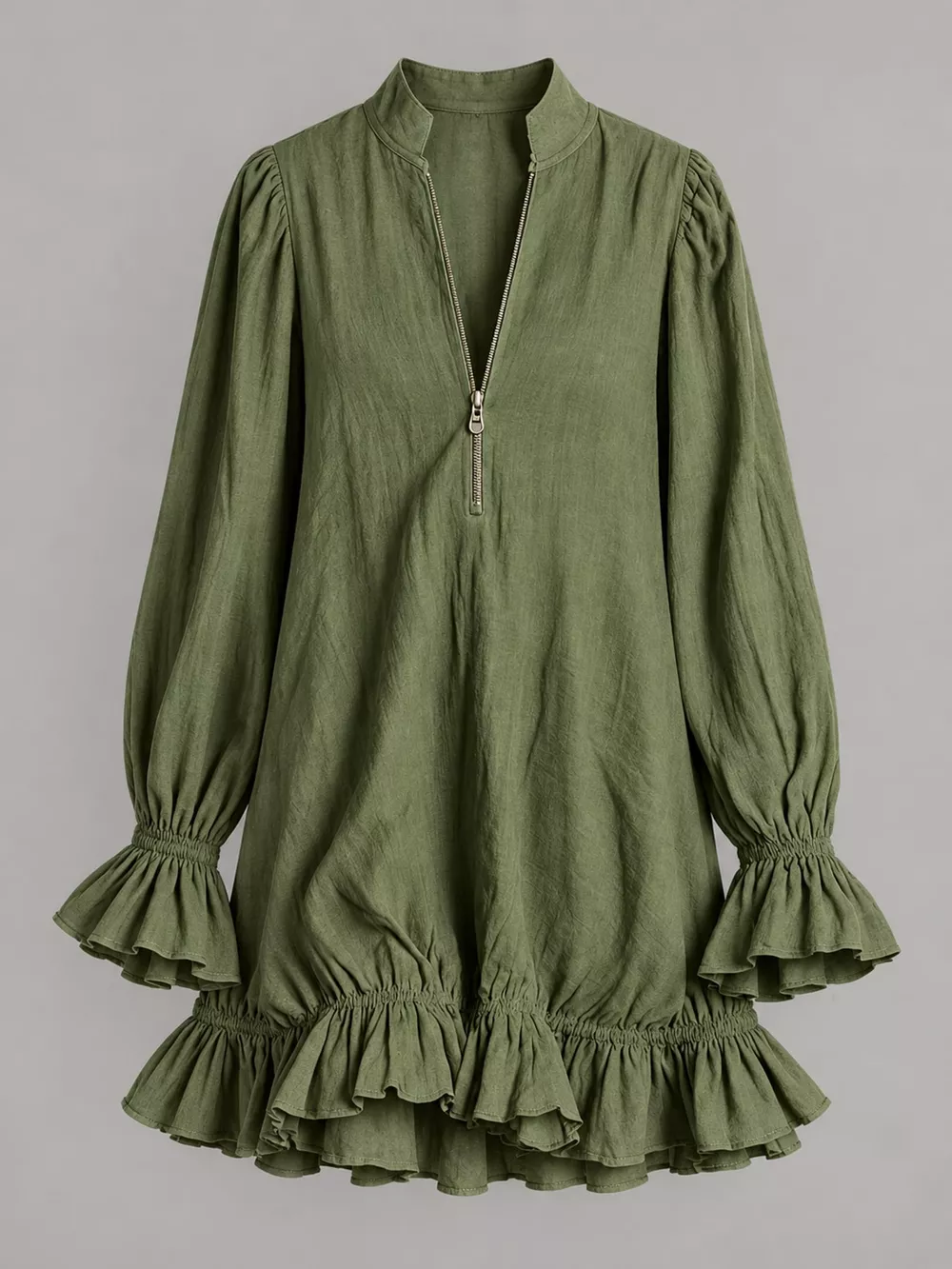 Zipper-Front Ruffle Hem Mini Dress, image 14