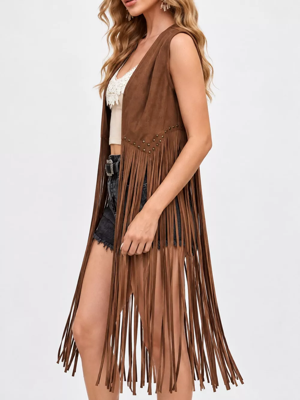Studded Fringe Vest Coat, image 4
