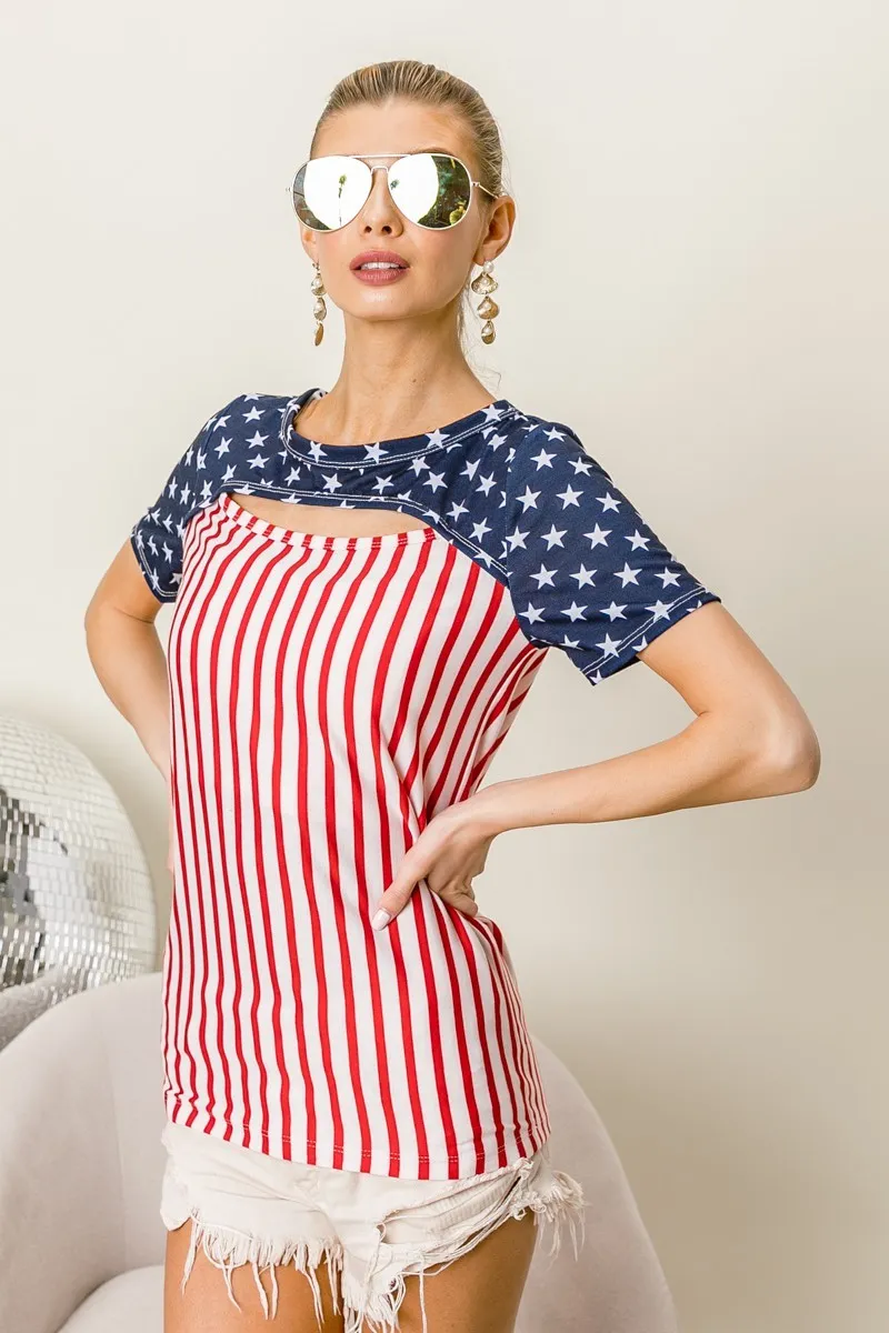 American Flag Theme Front Cut Out Top, image 5