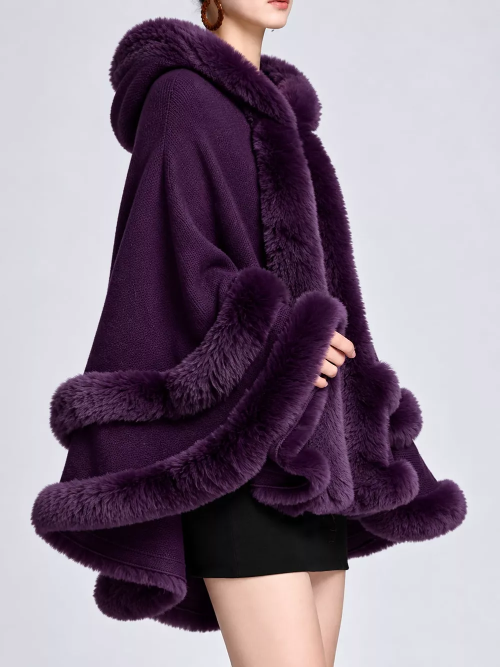 Faux Fur Trimmed Hooded Cape, image 35