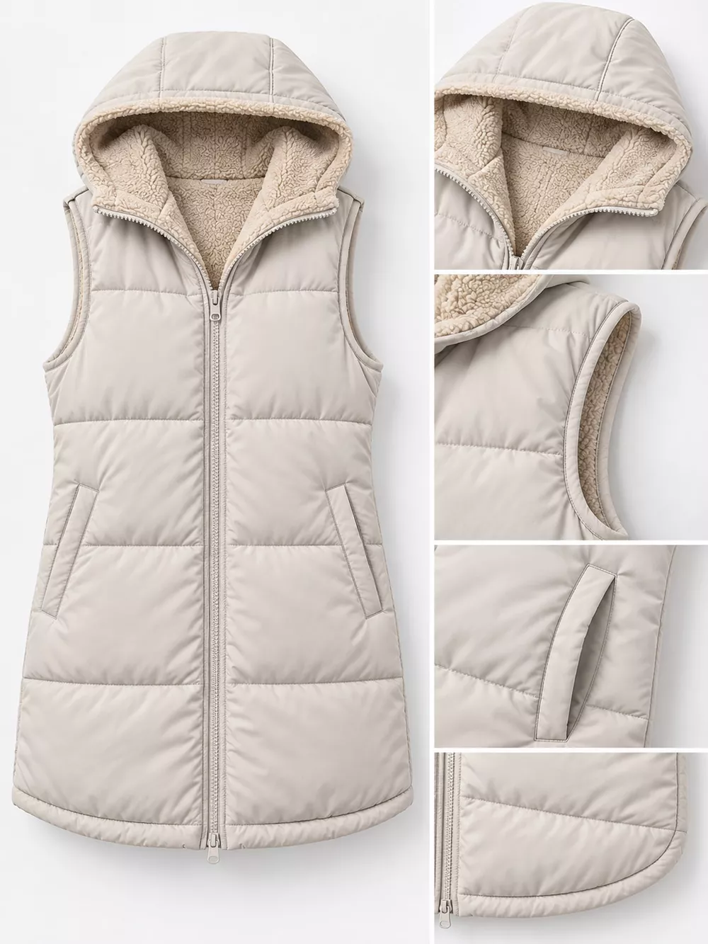 Full Size Hooded Sherpa-Lined Puffer Vest Coat Plus Size, image 28