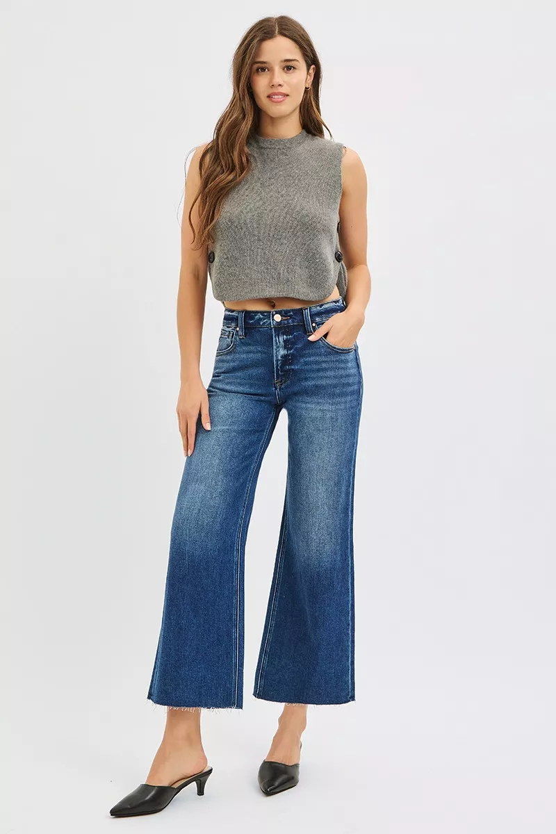 Full Size Mid Rise Crop Wide Raw Cut Hem Jeans Plus Size, image 6