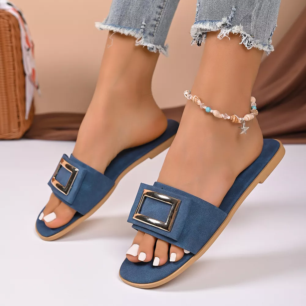 Buckle Decor Open Toe Flat Sandals, image 9