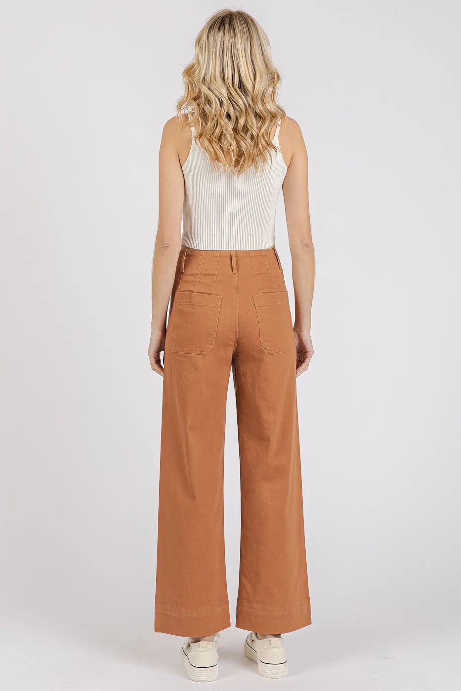Twill Patch Pocket High Rise Wide Leg Pants, image 5