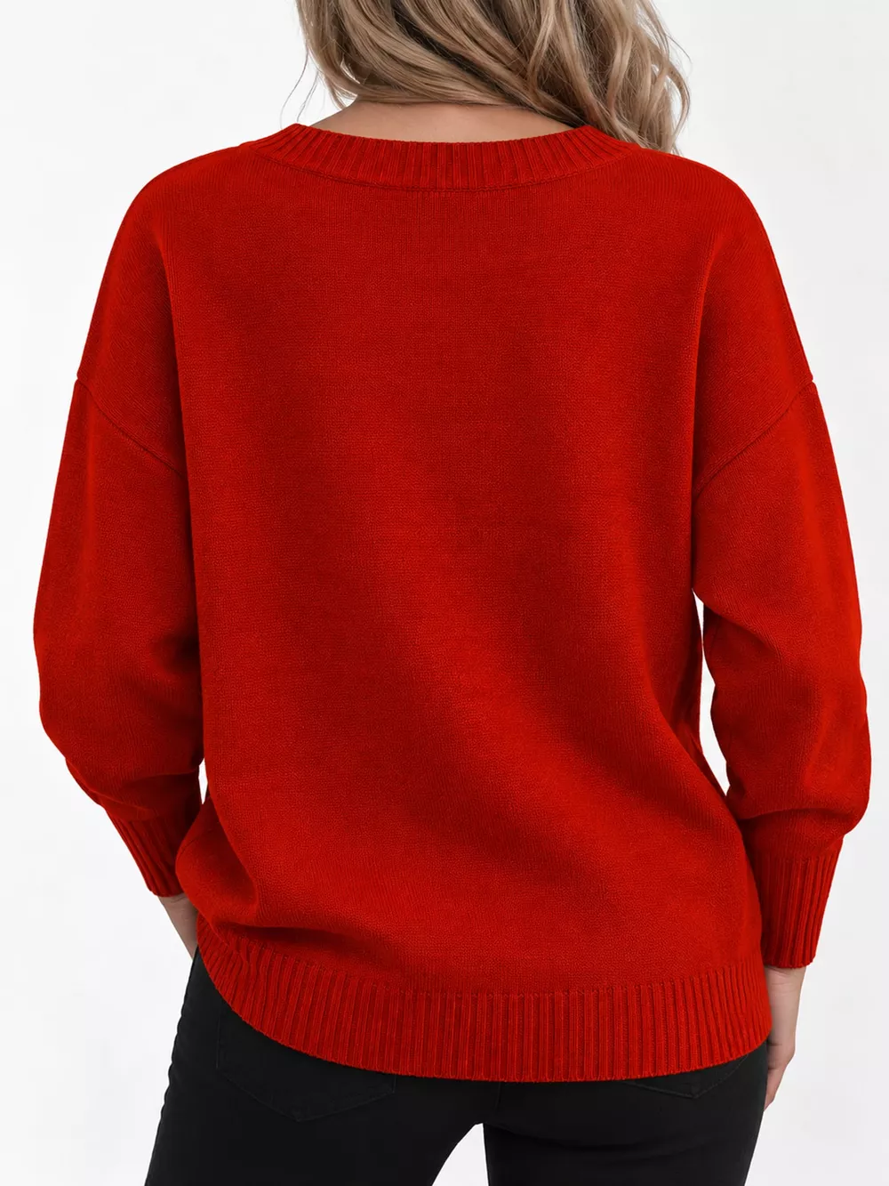 Full Size V-Neck Dropped Shoulder Sweater Plus Size, image 55
