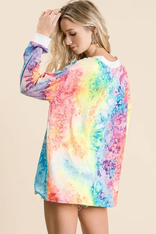 Tie Dye Deep V-neck Top With Lace Up Front, image 8