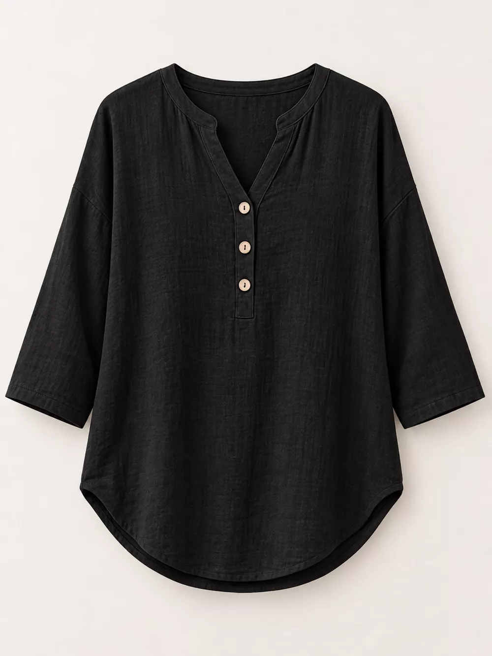 Full Size Button Detail Notched 3/4 Sleeve Blouse Plus Size, image 20