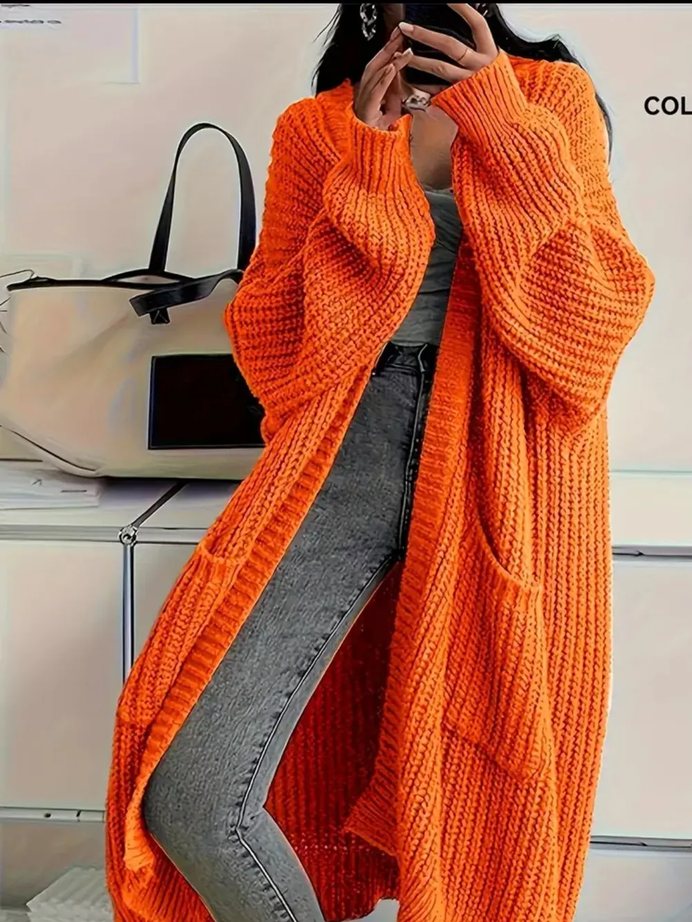 Full Size Chunky Knit Openwork Front Longline Cardigan Plus Size, image 42