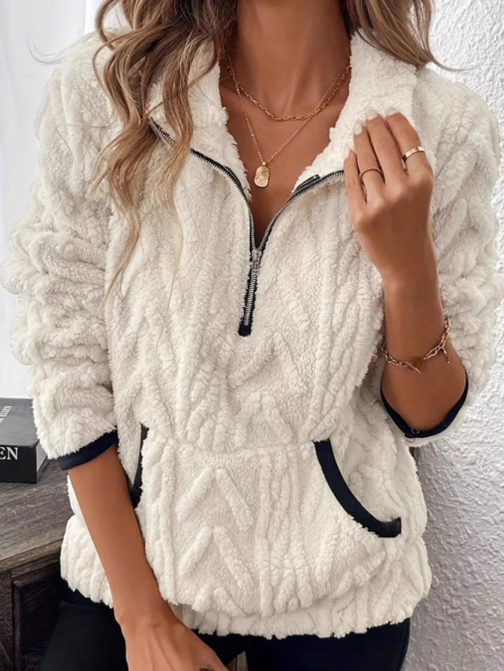 Full Size Quarter-Zip Sherpa Sweatshirt Plus Size, image 2