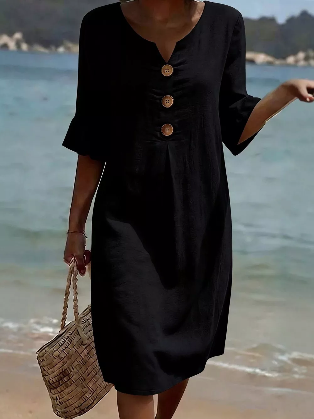 Full Size Casual Decor Button Dress with Ruffle Sleeves Plus Size, image 3