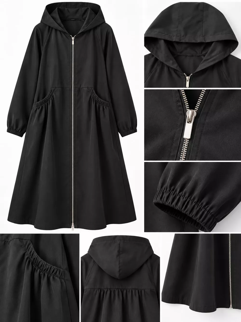 Plus Size Hooded Zip-Up Longline Windbreaker Outerwear, image 8